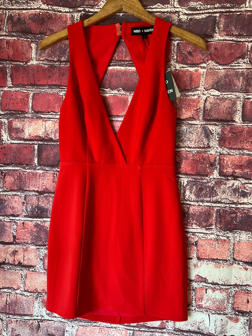 NBD x NAVEN NWT Red Deep V-Neck Open Back Cutout Cocktail Mini Dress